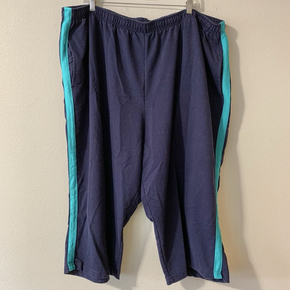 Woman Within Women's Knit Capri Pants Navy Teal Stripe 4X Athleisure